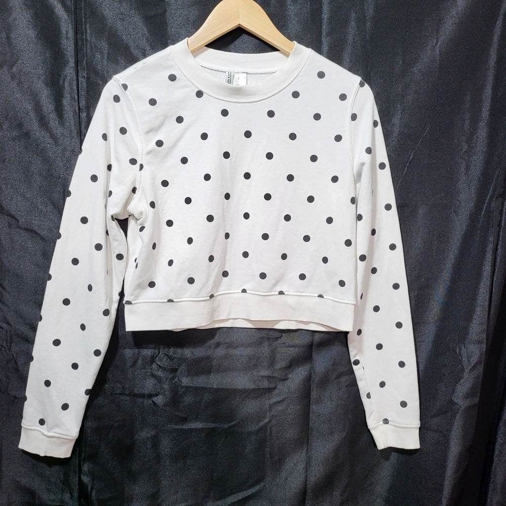 H&M Divided White Polka Dot Cropped Sweatshirt‎ Crew Neck Womens Medium